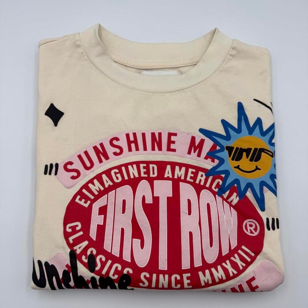 First Row cream shirt Sunshine makes the soul shine Few spots Tagged medium